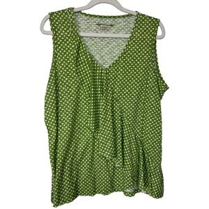 Fresh Women’s Sleeveless Ruffled Top Green Polka Dots Women’s Size XL